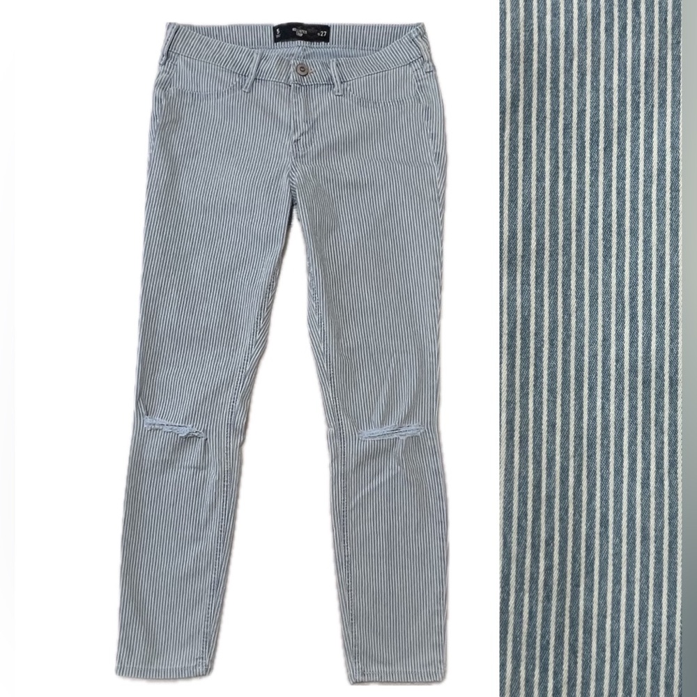Hollister Crop Jeans Distressed Blue White 5 W 27